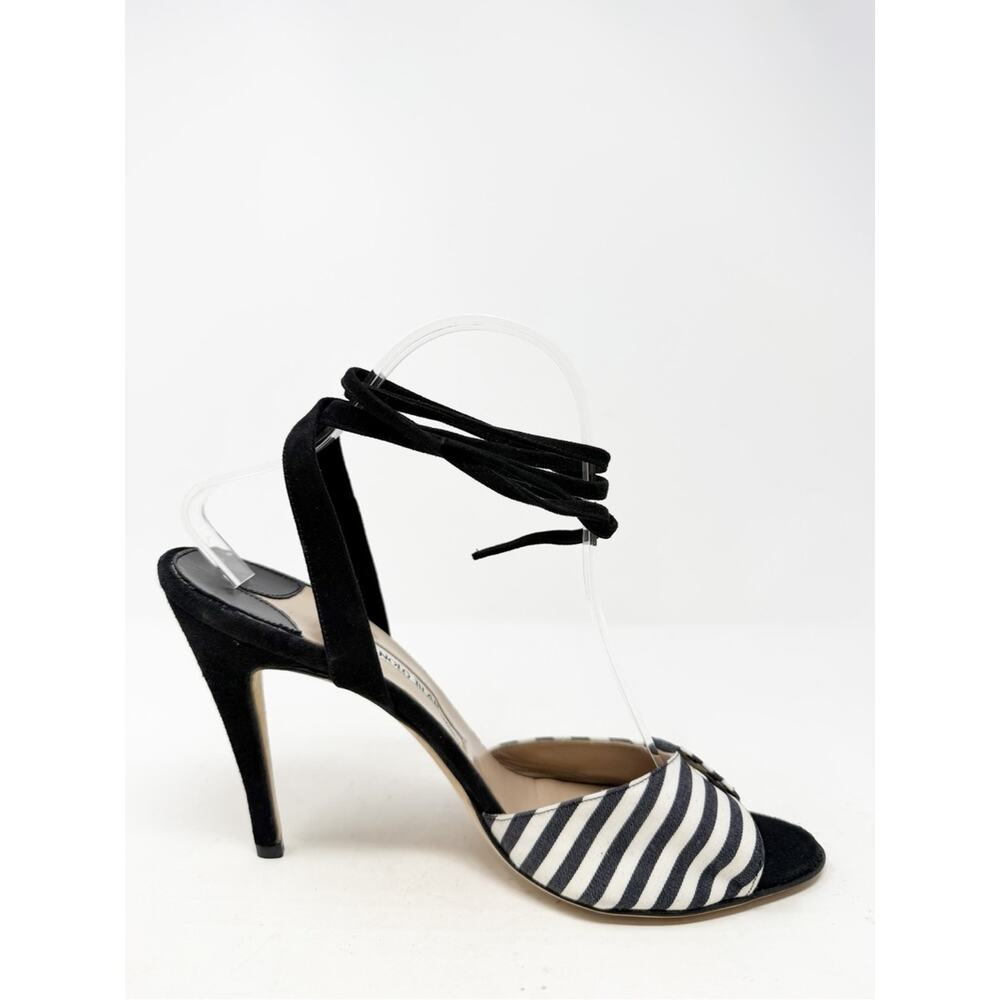 Manolo Blahnik Striped Bow Ankle Wrap Sandal Heels Womens Size EU 41 - Picture 7 of 10